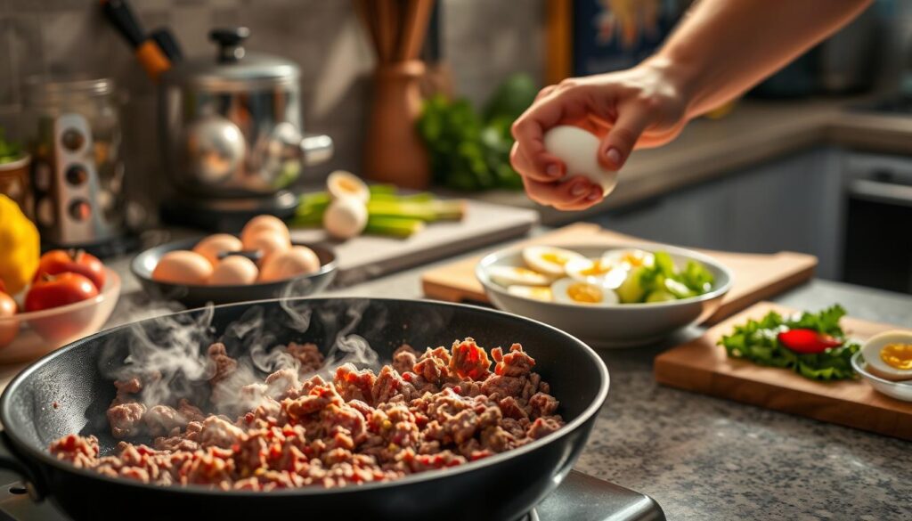 ground beef and egg cooking techniques